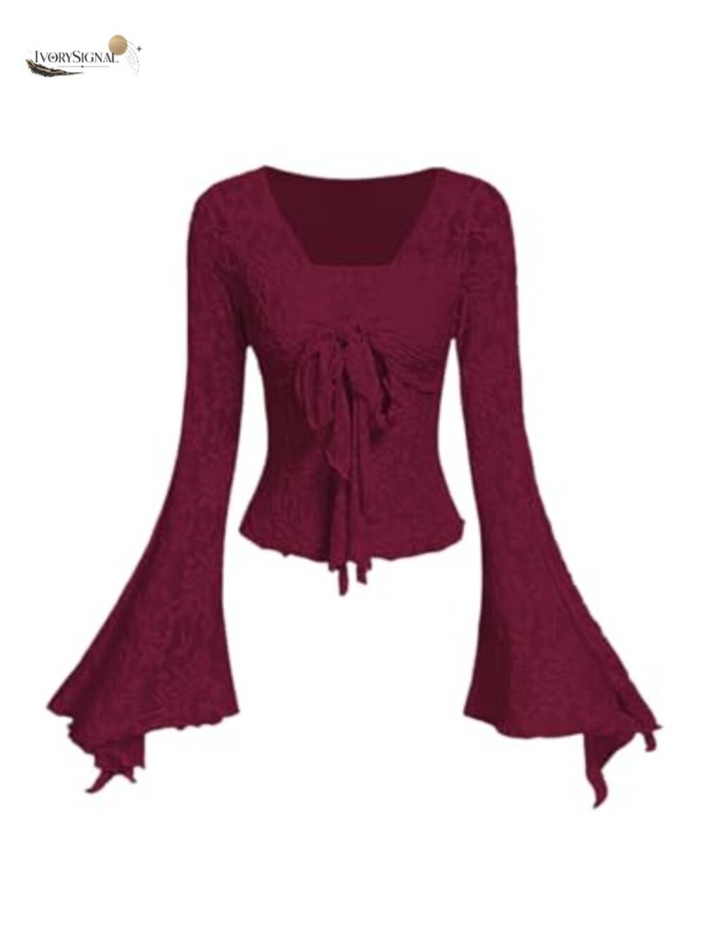 Y2K Floral Mesh Bell Sleeve Top with Knot Front, V-Neck, Long Sleeve, Going Out